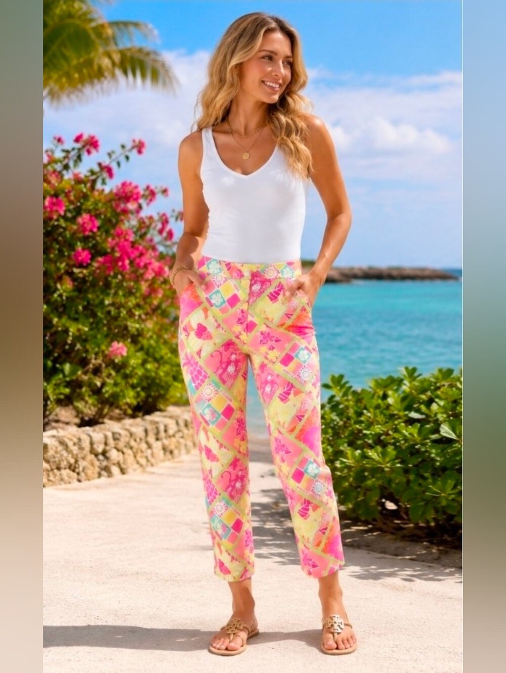 Lilly Pulitzer women's capri Crop Pants  size 2 Diamond Head Patch *
